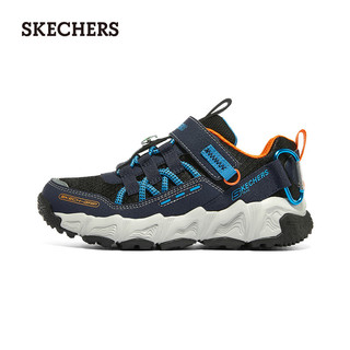 斯凯奇（Skechers）童鞋男春冬休闲鞋男大童撞色时尚网面406423LC 海军蓝色/橘色/NVOR 31码