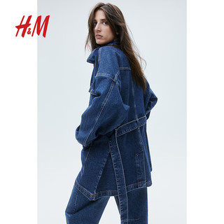 H&M2024秋季女装时尚休闲百搭腰部绑带牛仔外套1208391 牛仔蓝 160/88 S