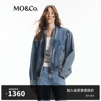 MO&Co.2024秋V领拉链短款棉质牛仔夹克外套MBD3JKTT11摩安珂 牛仔蓝色 XS/155