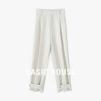 Basic House/百家好纯色通勤百搭秋季休闲风小众设计垂感直筒长裤 浅卡其 S
