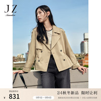 玖姿·安娜蔻复古英伦风驳领抽绳短款无龄风衣外套女装2024秋季 卡其 XS