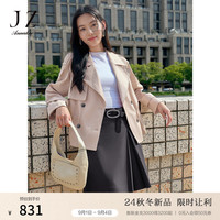 玖姿·安娜蔻复古英伦风驳领抽绳短款无龄风衣外套女装2024秋季 粉红 XS