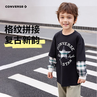 匡威（Converse）匡威儿童童装儿童长袖t恤2024秋季中大童假两件上衣t恤长袖 正黑色 120/60（6）