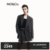 MO&Co.2024秋戗驳领宽肩H型竖条纹西装外套MBD3BLAT02摩安珂 灰白条色 L/170