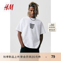 H&M男装女装2024秋季T恤休闲纯棉印花圆领短袖上衣0967955 白色/The Words 165/84