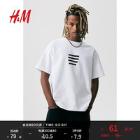 H&M男装女装2024秋季T恤休闲纯棉印花圆领短袖上衣0967955 白色/The Words 180/116