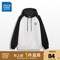 真维斯女装2024秋季新款小熊印花舒适宽松休闲插肩女连帽卫衣G2