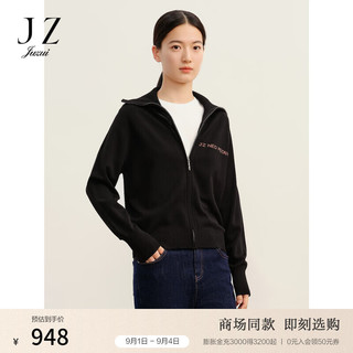 玖姿（JUZUI）运动风翻领拉链毛衫外套女JWDQ30620 花黑 S