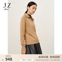 玖姿（JUZUI）运动风翻领拉链毛衫外套女JWDQ30620 花土黄 S