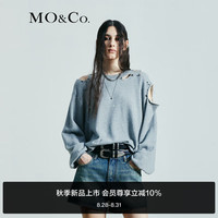 MO&Co.2024秋无锁边破洞露肩手工钉钻宽松落肩卫衣MBD3SWS009 中花灰色 S/160