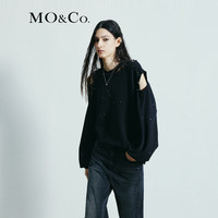 MO&Co.2024秋无锁边破洞露肩手工钉钻宽松落肩卫衣MBD3SWS009 黑色 XS/155