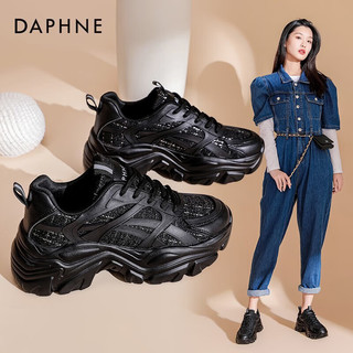 达芙妮（DAPHNE） 老爹鞋女小香风厚底运动休闲ZJ 黑色 38