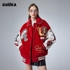 古由卡（GUUKA）潮牌休闲喜庆创意棉服女冬新款 情侣蛇年贺岁棒球服外套宽松百搭 红色