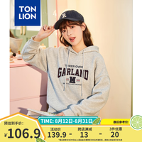 唐狮(TonLion)2024早秋连帽卫衣女字母印花潮流时尚落肩卫衣简约学院风dx 灰 XL