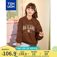 唐狮(TonLion)2024早秋连帽卫衣女字母印花潮流时尚落肩卫衣简约学院风dx 咖啡 S