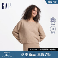 Gap女装2024秋季罗纹圆领针织衫气质纯色简约风上衣637876 卡其色 170/88A(L) 亚洲尺码