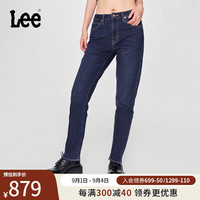 Lee24早秋413高腰小直脚中深蓝女牛仔裤LWB100413100 中深蓝色 29