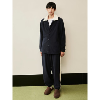 GXG男士家居服套装撞色小翻领秋冬短绒外穿居家服 深蓝色 180/XL