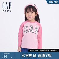 GAP【大小童同款】男女童2024初秋撞色插肩长袖T恤646127 粉色 160cm(14-15岁)亚洲尺码