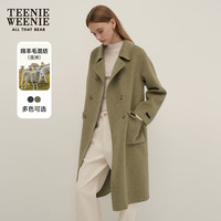 Teenie Weenie【澳毛】小熊2024秋季新款长款翻领双面毛呢大衣外套