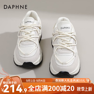 达芙妮（DAPHNE）老爹鞋女春秋新款透气厚底增高运动鞋休闲显瘦ZJ 米白色