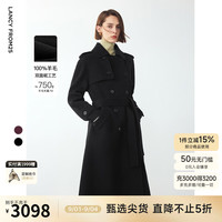 朗姿纯羊毛复古高级感大衣外套女2024年冬季通勤气质毛呢外套 黑色 L