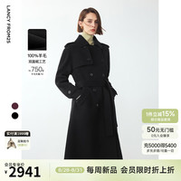 朗姿纯羊毛复古高级感大衣外套女2024年冬季通勤气质毛呢外套 黑色 S