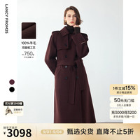 朗姿纯羊毛复古高级感大衣外套女2024年冬季通勤气质毛呢外套 葡萄紫红色 L