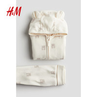 H&M2024秋季童装女婴连帽衫长裤两件套满月摇粒绒套装1235079 奶油色/泰迪熊 73/48 6-9M