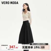 VEROMODA半身裙2024秋季女装可拆卸腰带A版大摆百褶长裙气质通勤 黑色 165/68A/M