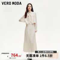 VEROMODA连衣裙女2024秋季女装新款真两件小香风编织马甲长袖系带肌理感长