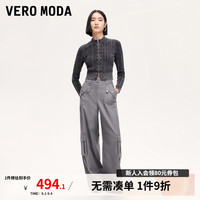 VEROMODA牛仔裤女2024秋季女装新款中腰条带口袋阔腿裤机车风潮流