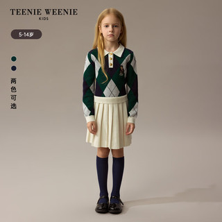 Teenie Weenie Kids小熊童装24秋冬女童棱形格羊毛毛衫连衣裙 藏青色 110cm