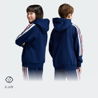 adidas休闲连帽卫衣男大童儿童秋冬阿迪达斯轻运动 藏青/白/浅猩红 164CM