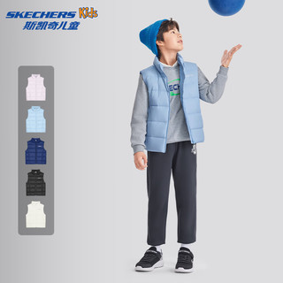 Skechers斯凯奇儿童轻薄三防羽绒背心秋冬季男女童外套羽绒马甲L424K080 浅古旧蓝色/04B2 170cm