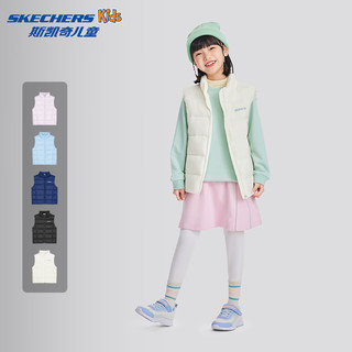 Skechers斯凯奇儿童轻薄三防羽绒背心秋冬季男女童外套羽绒马甲L424K080 棉花糖白/0074 120cm