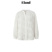 ELAND衣恋衬衫女宫廷风无领v字系扣重工刺绣薄款上衣2024秋季新款 象牙白/白色(39)Ivory