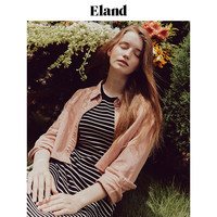 ELAND衣恋长袖衬衫女夏季短款LOGO刺绣复古风牛仔上衣春秋款