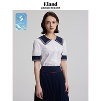 ELAND衣恋短袖衬衫女撞色海军领微泡泡袖衬衣学院风上衣 白色(10)White S/160