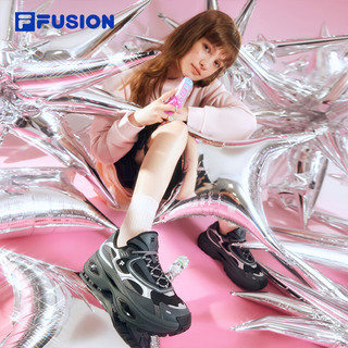 FILA FUSION 欧阳娜娜同款斐乐潮牌BIANCO厚底女鞋2024硬糖鞋三代 黑/烟灰珍珠-BS 38