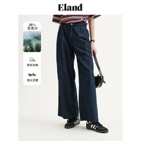 E·LAND 衣恋 ELAND衣恋牛仔裤女透气宽松大阔腿通勤裤24夏新款 深牛仔色(57)D/Indigo M/165