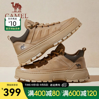 骆驼（CAMEL）2024冬季高帮工装靴复古百搭雪地加绒保暖男靴 G14W136643 流沙色 42