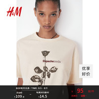 H&M女装T恤2024秋季新款柔软舒适休闲大廓形印花短袖上衣1242503 浅米色/Depeche Mode 1