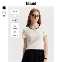 ELAND衣恋简约撞色圆领短袖T恤女通勤休闲修身上衣2024夏季 白色(10)White XS/155