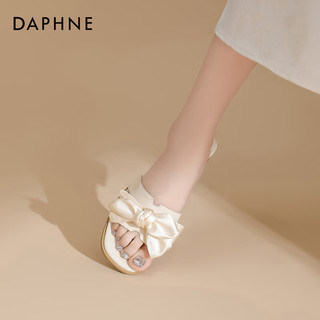 达芙妮（DAPHNE）达芙妮达芙妮凉鞋女百搭鞋子平底一字拖日常蝴蝶结软底LP2 米白色 38