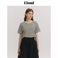 ELAND衣恋短袖T恤女宽松纯棉基础款条纹舒适上衣2024夏季 黑色(19)Black XS/155
