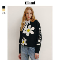 ELAND针织上衣女春秋季学院风雏菊提花圆领套头针织毛衣女