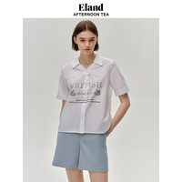 ELAND衣恋衬衫女V领翻领设计感时髦泡泡袖精致刺绣夏季 象牙白/白色(39)Ivory S/160