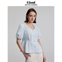 ELAND衣恋收腰衬衫女夏季甜美风可爱泡泡袖短袖上衣 浅蓝色(51)L/Blue S/160