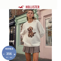 HOLLISTER24秋冬新款可爱狗狗宽松圆领针织衫毛衣 女 KI350-4283 白色印花